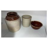 Crock bowl and 2 crock containers