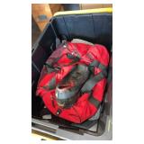 Red duffle bag  size 9 rubber over shoes  tote