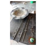 Metal yard stakes and bird bath top