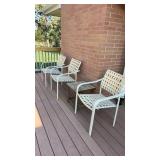 3 outdoor chairs and wooden side table
