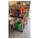 Plastic long handled tool rack with miscellaneous