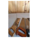 Lot of misc hand saws and miter box