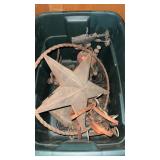 Tote with lid and miscellaneous metal decorations