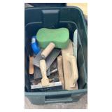 Small tote with lid and concrete tools