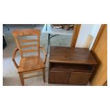 32 x 19 x 35 wooden tv stand and wooden chair a