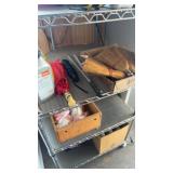 Three hand brooms two umbrellas soap chain oil