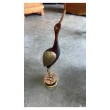 Mid century sculpture of a crane wood and brass,