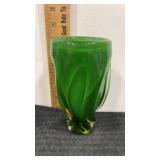 Mid century modern green glass vase  7" tall