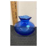 Cobalt blue glass vase with ruffled mouth and