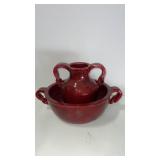 Deep red Wash basin  22 x 6.5" and pitcher  12 x