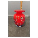 Murano Italian Style Art Glass Red Vase 6.5" Tall