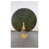 Etched brass / green peacock figurine
