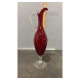 Tall Ruby Red Glass Decanter with Clear Glass