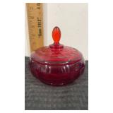 Viking glass ruby red Georgian candy  lidded dish