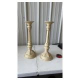 Pair of White Painted Metal Candle Holders
