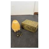 Brass trinket box , Miniature pitcher and cups