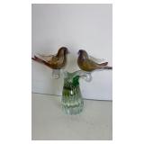 Murano   11.5"  glass birds w/gold speckles