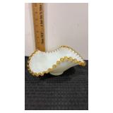 Fenton white milk glass gold crest ruffled candy