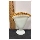Fenton white milk glass gold crest double crimped