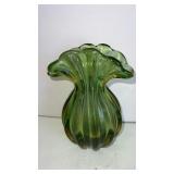 Murano glass vase mid century  8" tall  green