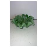 Green glass ruffled bowl  6.5"