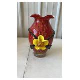 Hand Blown Art Glass Vase with Flower approx 10"