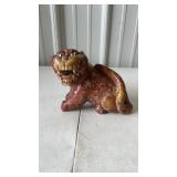 Hand Carved Red Stone Foo Dog Statue approx 6" x