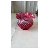 Fenton Cranberry Opalescent Hobnail Glass Vase