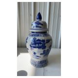 Japanese Style Blue White Glass Pot/Jar 13"