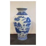 Blue and white porcelain vase approximately 14"