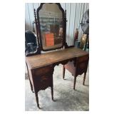 Antique wooden vanity with mirror on casters