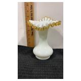 Fenton gold crest milk glass vase with ruffled