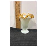 Fenton gold crest milk glass ruffled triangle