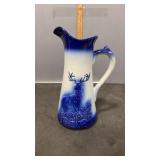 Victoria Ironstone Pitcher with Cobalt Blue Deer