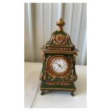 Green Quartz Inlaid Clock approx 6" x 5.5" x 13"