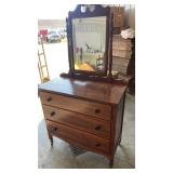 Wooden dresser with mirror  3 drawers on casters
