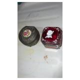 1978  Westmoreland, cranberry glass, trinket box