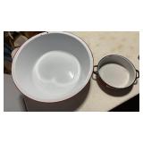 White with red rim enamelware large bowl/wash