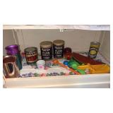 Tin cups and pitcher, advertising Morton salt