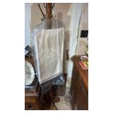 Wooden coat rack  69ï¿½ tall and Tabkeclot