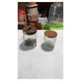 2 Tobacco Wood Lidded Glass Jars