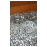 3 clear glass decorative bowls  and 1 Indiana