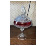 Indiana glass diamond point Ruby flash pedestal