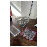 Glass cake pedestal dish, decorative dish and more