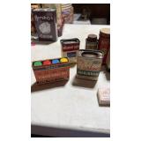Lot of small tins including all spice, mustard,