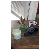 Train decoration, shaving cups train and old