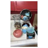 Blue art glass with advertising Lincoln,