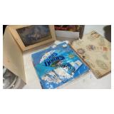 Doilies , vintage wrapping paper and black and