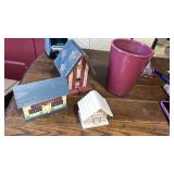 3 bird houses and I flower pot