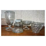 4 miscellaneous clear glass sundae cup,  creamer,